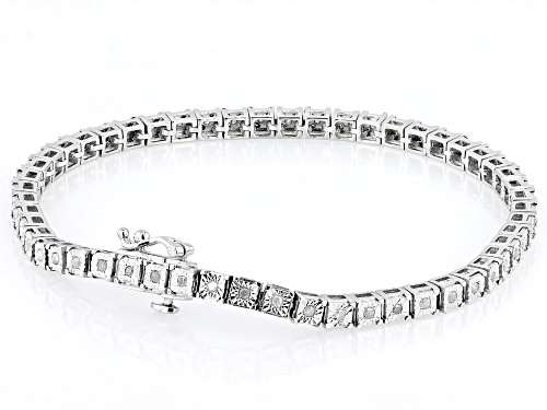 0.55ctw Round White Diamond Rhodium Over Sterling Silver Square Tennis Bracelet - Size 7.5