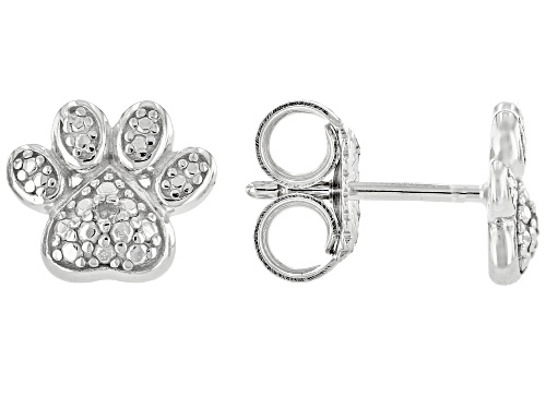 White Diamond Accent Rhodium Over Sterling Silver Set of Dog Bone and Paw Print Stud Earrings