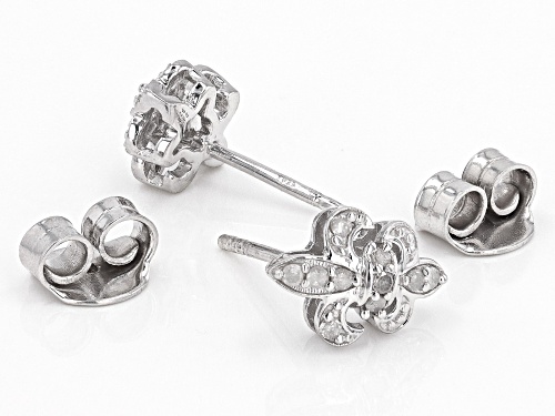 0.15ctw Round White Diamond Rhodium Over Sterling Silver Fleur-de-Lis Stud Earrings