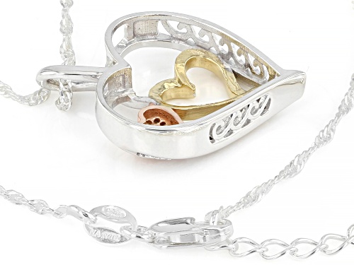 0.10ctw Round White Diamond Rhodium & Two-Toned 14k Gold Over Sterling Silver Heart Pendant