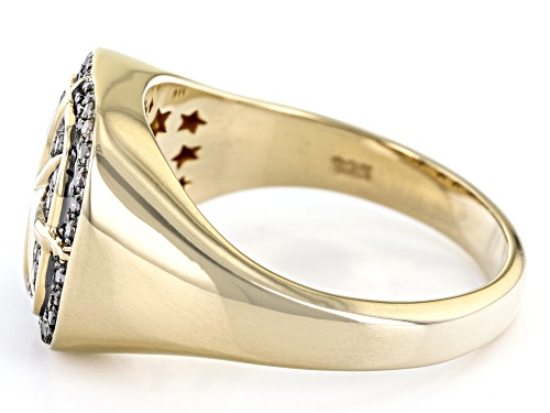0.45ctw Round Champagne Diamond 18k Yellow Gold Over Sterling Silver Mens Compass Ring - Size 12