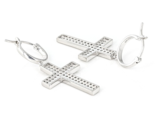 0.90ctw Round White Diamond Rhodium Over Sterling Silver Cross Hoop Earrings