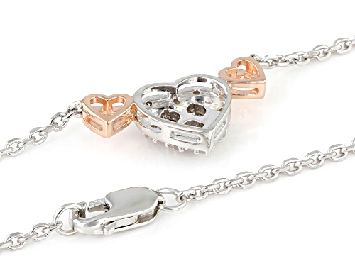 0.10ctw Round White Diamond Rhodium And 14k Rose Gold Over Sterling Silver Heart Necklace - Size 18