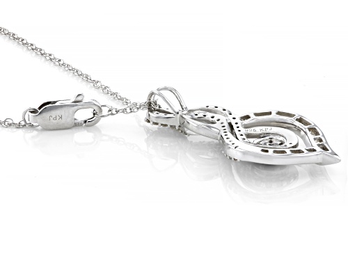 0.50ctw Round And Baguette White Diamond Rhodium Over Sterling Silver Slide Pendant With Rope Chain