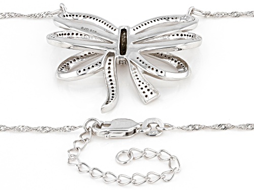 0.55ctw Round White Diamond Rhodium Over Sterling Silver Bow Necklace - Size 18