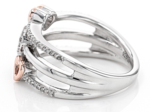 0.15ctw Round White Diamond Rhodium & 14k Rose Gold Over Sterling Silver Heart Wide Band Ring - Size 6