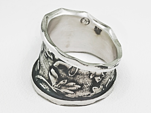 David Tishbi™ Oxidized Sterling Silver Leaf Design Wave Edge Band Ring - Size 7
