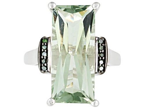5.50ctw Radiant Cut Green Prasiolite With Round 0.05ctw Green Diamond Sterling Silver Ring - Size 8