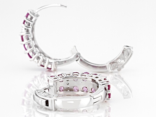 2.59ctw Blush Color Garnet With 0.13ctw White Zircon Rhodium Over Sterling Silver Hoop Earrings