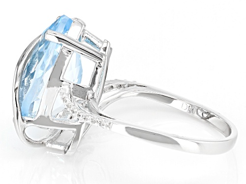 5.17ct Glacier Topaz™ And 0.09ctw White Zircon Rhodium Over Sterling Silver Ring - Size 8