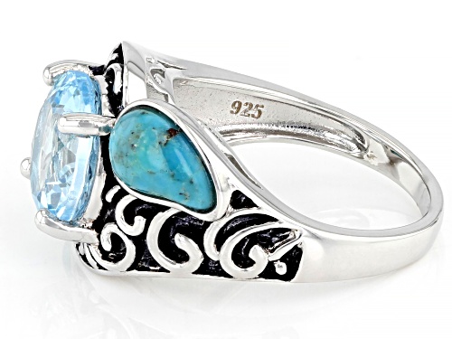 3.83ct Glacier Topaz™ With 8x5mm Turquoise Rhodium Over Sterling Silver Ring - Size 8