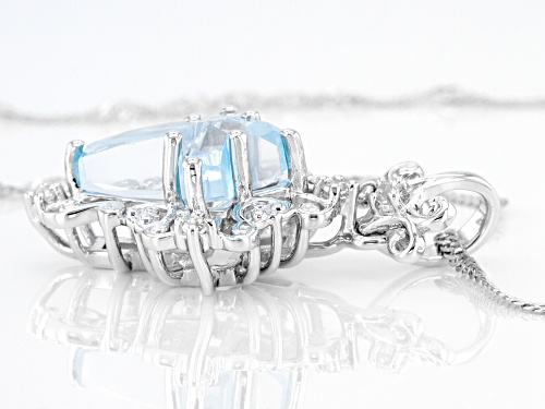 3.60ct Glacier Topaz™ With 0.11ctw White Topaz Rhodium Over Silver Cross Pendant With Chain