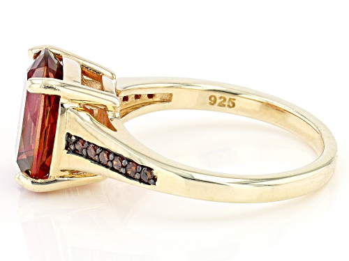 3.02ct Red Labradorite And 0.08ctw Red Diamond 18k Yellow Gold Over Sterling Silver Ring - Size 7
