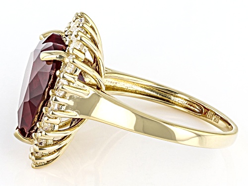 7.87ct Heart Lab Ruby And 0.26ctw Lab Sapphire 18k Yellow Gold Over Sterling Silver Heart Ring - Size 10