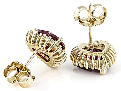4.86ctw Heart Lab Ruby And 0.34ctw Lab Sapphire 18k Yellow Gold Over Silver Heart Stud Earrings