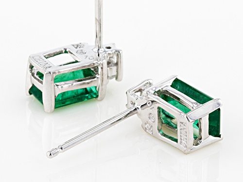 1.20ctw Emerald Cut, Emerald Color Apatite With .06ctw Round White Zircon 10k White Gold Earrings
