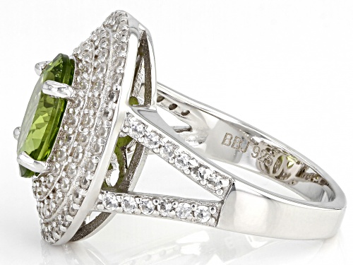 2.25ct Oval Manchurian Peridot™ And 2.72ctw White Zircon Rhodium Over Sterling Silver Ring - Size 9