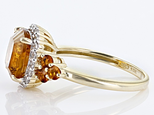 2.50ct Concave Cushion & 0.20ctw Round Madeira Citrine and 0.15ctw White Zircon 10k Yellow Gold Ring - Size 7