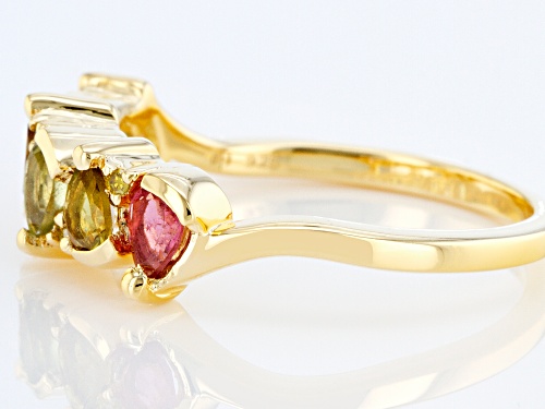 0.86ctw Multi-Tourmaline And Yellow Diamond Accent 18K Yellow Gold Over Sterling Silver Ring - Size 7
