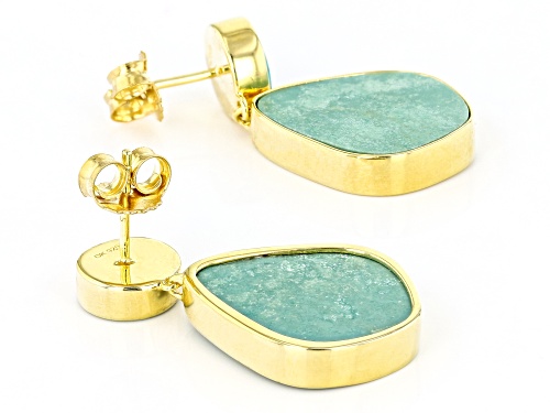 20x16mm Kingman Turquoise 18k Yellow Gold Over Sterling Silver Dangle Earrings