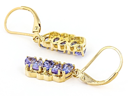 1.96ctw Pear Shape Tanzanite 18k Yellow Gold Over Sterling Silver Dangle Earrings