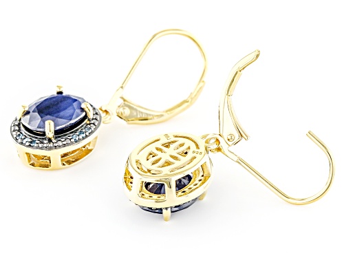 3.57ct Oval Blue Sapphire With 0.08ctw Round Blue Diamond 18k Yellow Gold Over Silver Earrings