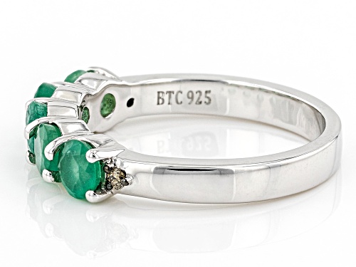 1.06ctw Zambian Emerald And 0.02ctw Champagne Diamond Rhodium Over Sterling Silver Band Ring - Size 8