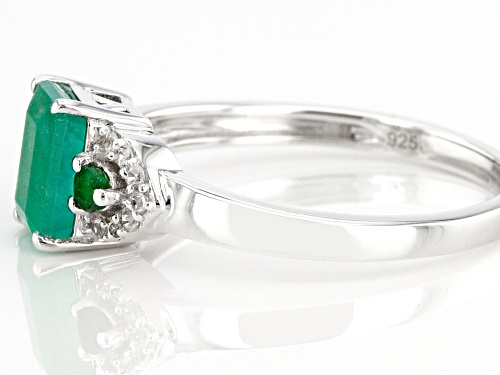 0.79ctw Zambian Emerald And 0.06ctw White Zircon Rhodium Over Sterling Silver Ring - Size 8