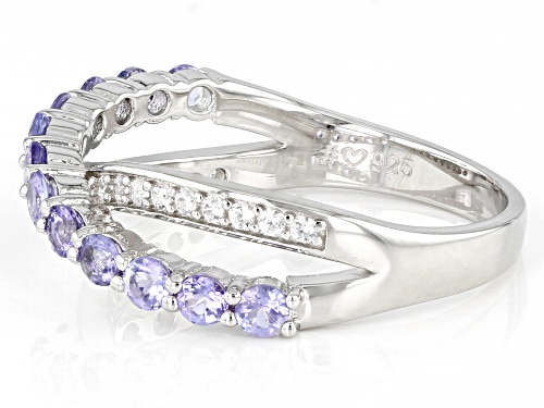 0.64ctw Round Tanzanite And 0.29ctw Round White Zircon Rhodium Over Sterling Silver Band Ring - Size 6