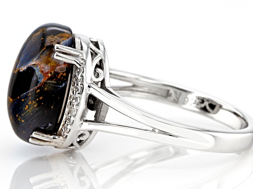 14x10mm Pietersite With 0.56ctw White Zircon Rhodium Over Sterling Silver Ring - Size 7