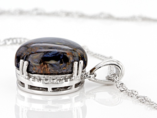 14x10mm Pietersite With 0.56ctw White Zircon Rhodium Over Sterling Silver Pendant With Chain