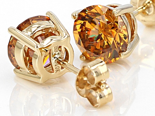 5.20ctw Round Champagne Strontium Titanate 10K Yellow Gold Stud Earrings.
