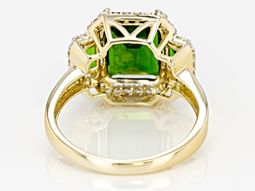 3.57ctw Emerald Cut Chrome Diopside With .23ctw Round White Zircon 10k Yellow Gold Ring - Size 6