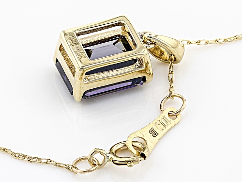 3.10ct Emerald Cut  Purple Fabulite Strontium Titanate 10k Yellow Gold Pendant With Chain