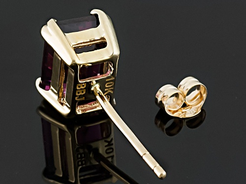 2.04ctw Emerald Cut Grape Color Garnet Solitaire 10k Yellow Gold Stud Earrings