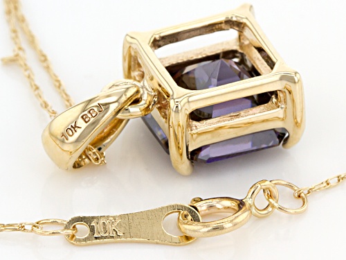 3.25ct Asscher Cut Purple Strontium Titanate 10K Yellow Gold Pendant with Chain