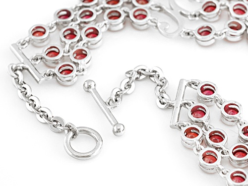 Exotic Jewelry Bazaar™ 7.01ctw Round Red Winza Sapphire Sterling Silver Three-Strand Bracelet - Size 7.5