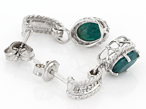 Exotic Jewelry Bazaar™ 1.58ctw Oval Grandidierite And .04ctw White Zircon Silver Dangle Earrings