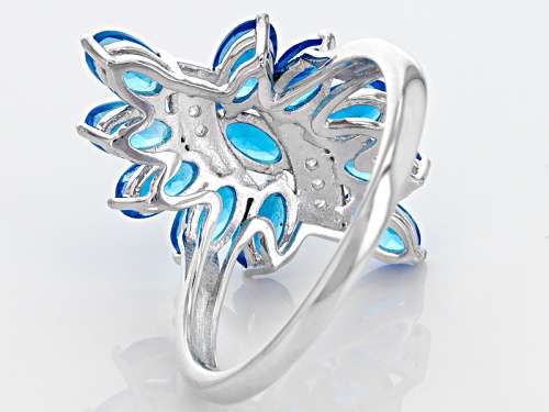 Exotic Jewelry Bazaar™ 2.35ctw Oval Neon Blue Apatite And .04ctw White Zircon Silver Cluster Ring - Size 12