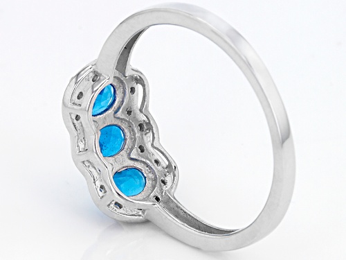 Exotic Jewelry Bazaar™ .97ctw Oval Neon Blue Apatite With .13ctw White Zircon Silver 3-Stone Ring - Size 12