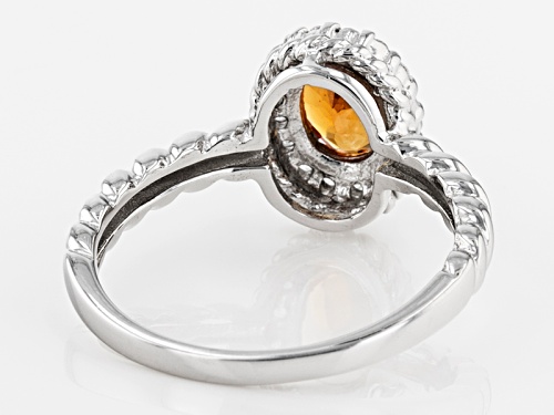 Exotic Jewelry Bazaar™ .79ctw Oval Mandarin Garnet With .21ctw White Zircon Sterling Silver Ring - Size 12
