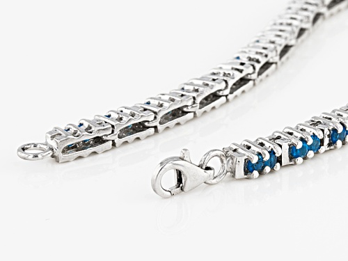 Exotic Jewelry Bazaar™ 2.36ctw Round Neon Blue Apatite Sterling Silver Bracelet - Size 7.5