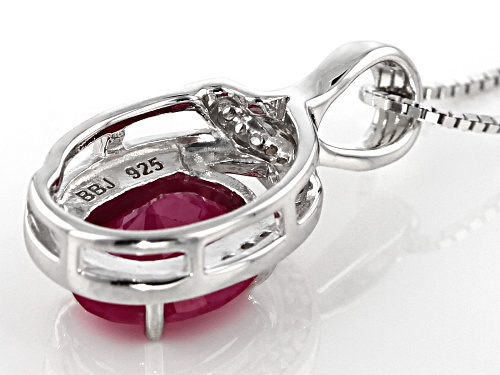 Exotic Jewelry Bazaar™ 3.18ct Kenya Ruby, White Zircon Rhodium Over Silver Pendant with Chain