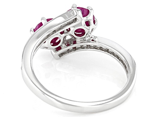Exotic Jewelry Bazaar™ 2.04ctw Kenya Ruby And 0.20ctw White Zircon Rhodium Over Silver Bypass Ring - Size 8