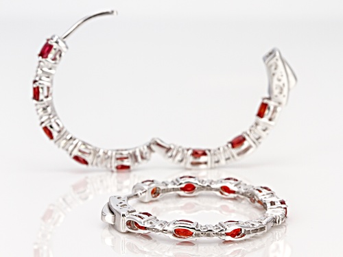 Exotic Jewelry Bazaar™ 3.72ctw Red Winza Sapphire & White Zircon Rhodium Over Silver Hoop Earrings