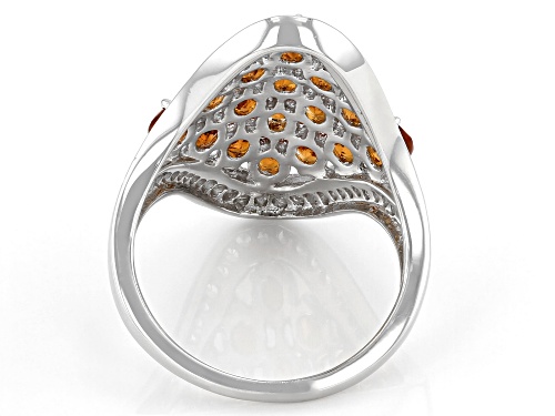 Exotic Jewelry Bazaar™ 3.04ctw Oval Mandarin Garnet And Round White Zircon Rhodium Over Silver Ring - Size 6