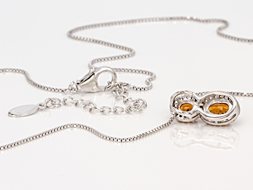 Exotic Jewelry Bazaar™ 1.18ctw Mandarin Garnet, White Zircon Rhodium Over Silver Pendant W/Chain