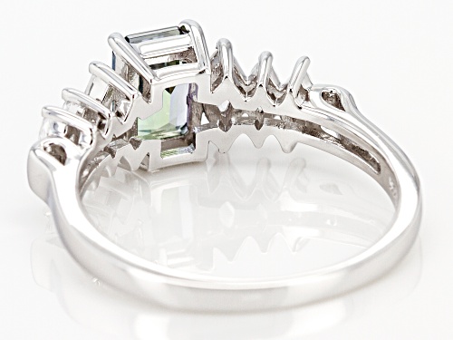 Exotic Jewelry Bazaar™ .96ct Ocean Tanzanite(R) & .72ctw White Zircon Rhodium Over Silver Ring - Size 7