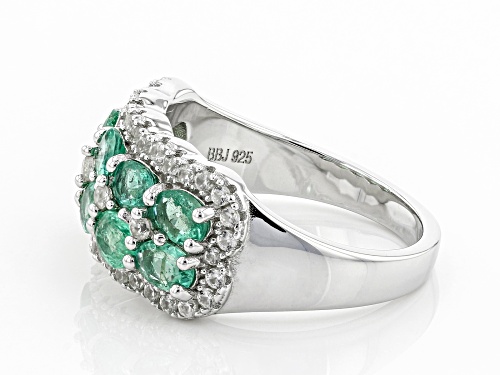 Exotic Jewelry Bazaar™ 1.23ctw Colombian Emerald with 0.61ctw White Zircon Rhodium Over Silver Ring - Size 8