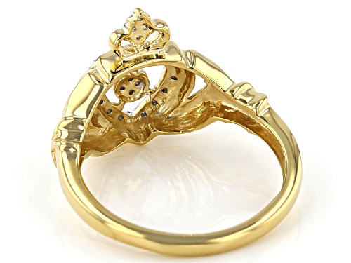 Engild™ 0.10ctw Round White Diamond 14K Yellow Gold Over Sterling Silver Claddagh Ring - Size 7